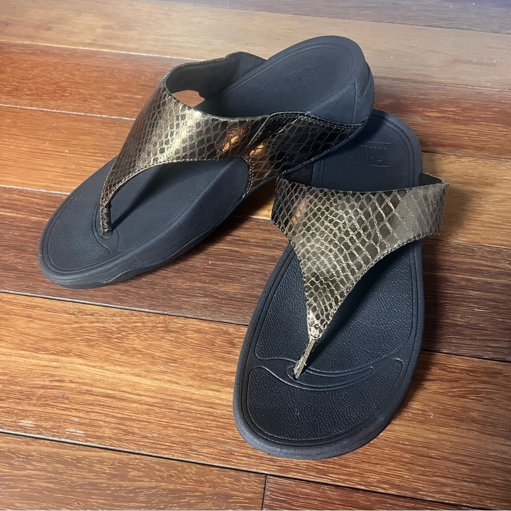 Fitflop Lulu Bronze Snakeskin Sandals Sz 8